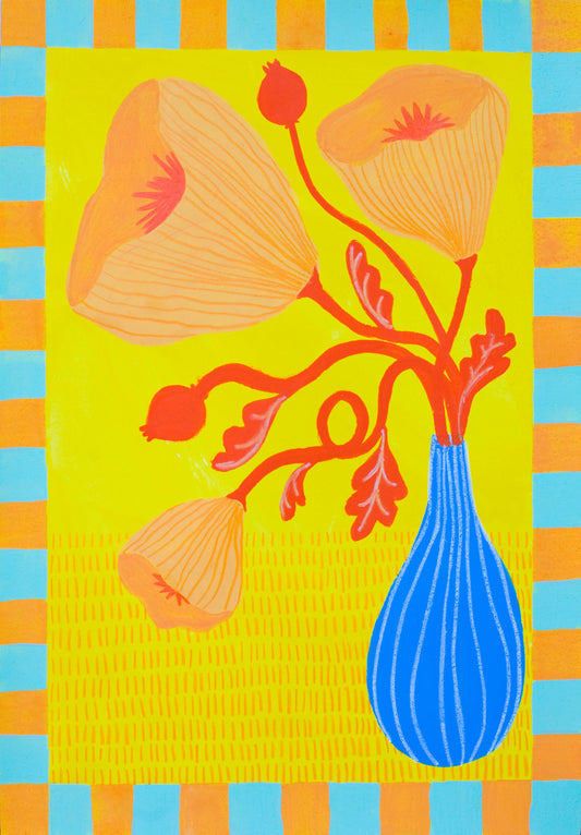 Poppies in Blue Vase